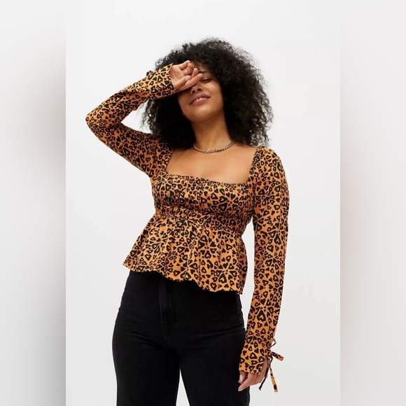 Urban Outfitters Tops - SOLD Urban Outfitters UO Ava Heart Print Smocked Blouse Size M